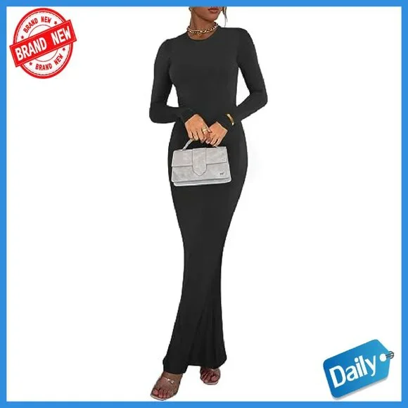 Long Sleeve Ribbed Maxi Dress Formal Bodycon Figure Flattering